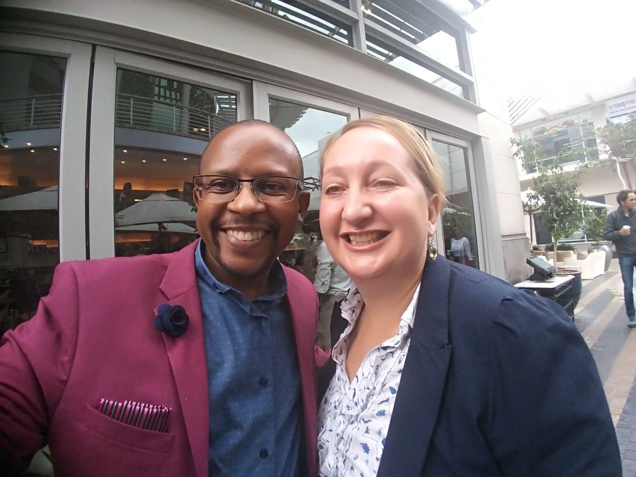 Sello Hatang and Tracey Webster meet to organise a Tutu Fellows dialogue